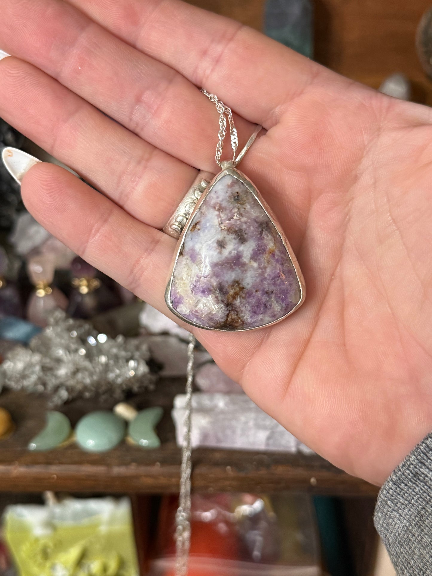 Hackmanite Double Crescent Pendant