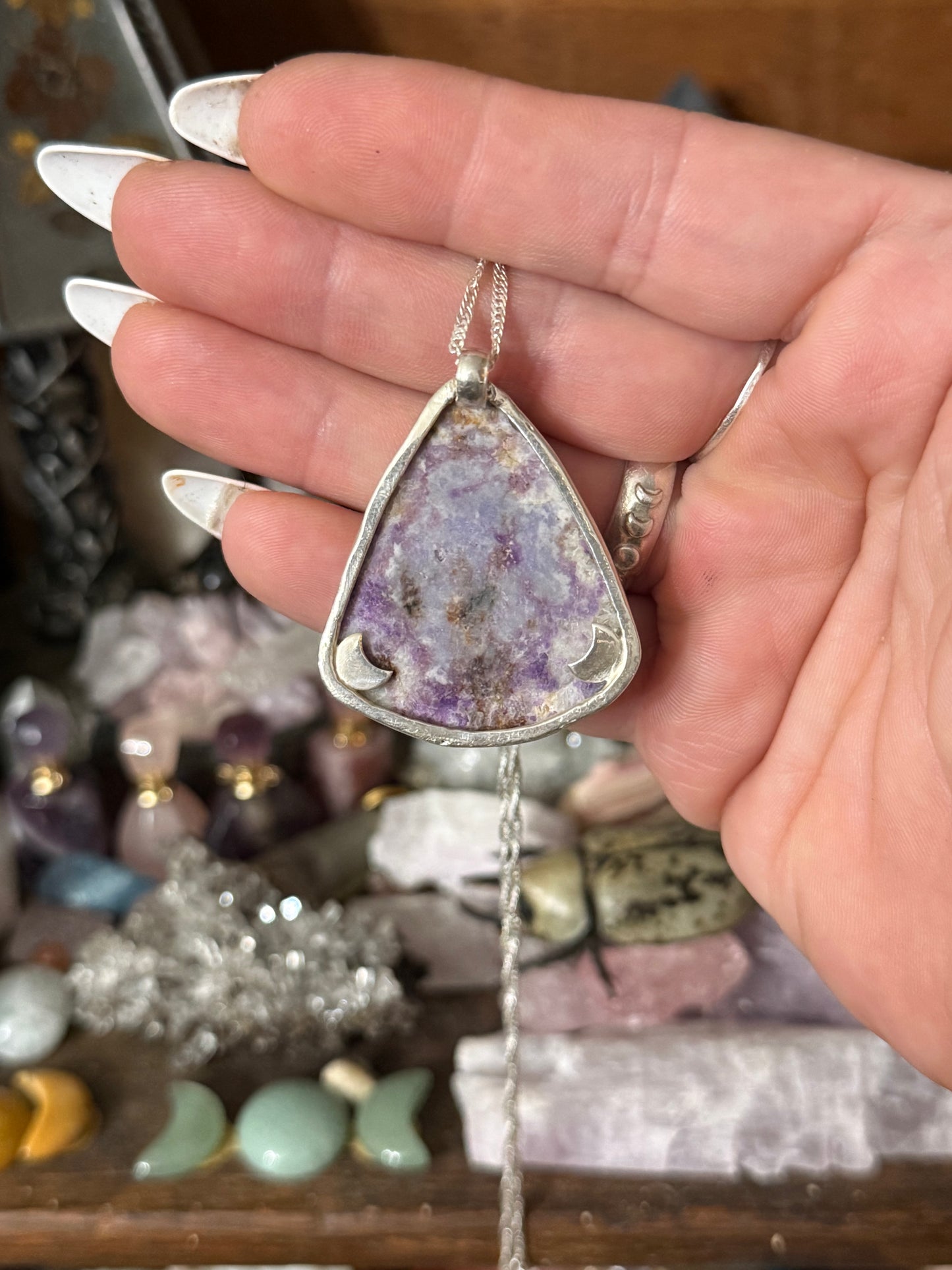 Hackmanite Double Crescent Pendant